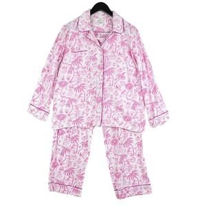 Jaye's Studio Women Medium 10-12 Pink White Palm Tree Monkey Luxe Pajama Set